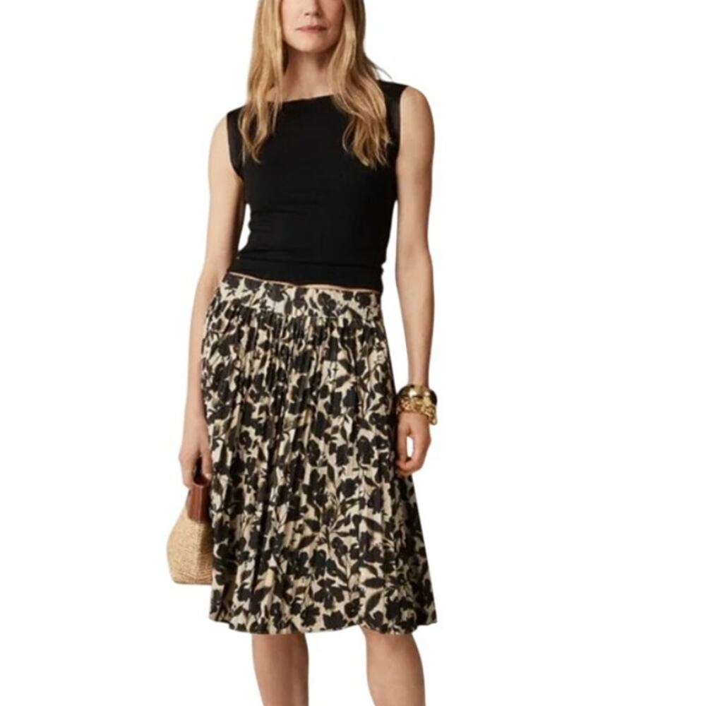 J. Crew Smocked Waist Floral Pleated Cotton Skirt